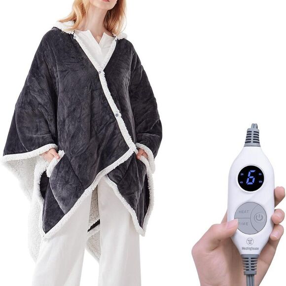 Westinghouse Wearable Heated Throw Blanket Cozycore Wrap Poncho Shawl Dark Gray - Picture 1 of 3